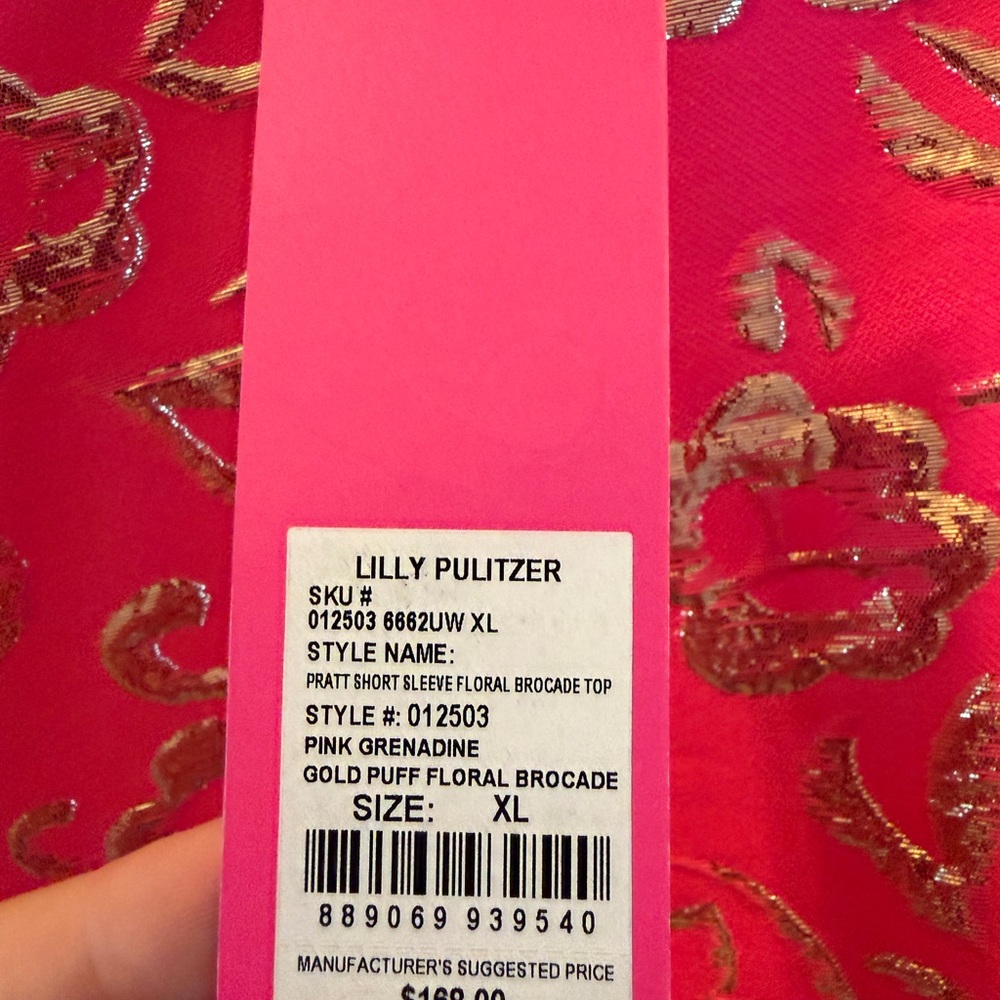 Lilly Pulitzer pink and gold puffy sleeve blouse in size XL NWT - Picture 3 of 7